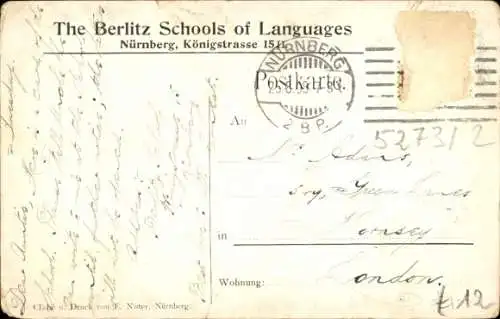 Ak Nürnberg in Mittelfranken, The Berlitz School of Languages, Königstraße 15 II