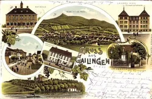 Litho Gailingen am Hochrhein Baden, Kloster Rheinburg, Krankenhaus, Landesasyl Friedrichsheim
