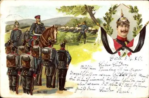 Litho Kaiser Wilhelm II., Fahnen, Manöver