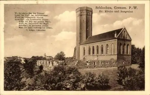 Ak Czluchów Schlochau Grenzmark Posen Westpreußen, Ev. Kirche, Burgruine