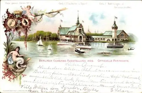 Litho Berlin Treptow, Gewerbeaustellung 1896, Gebäude für Fischerei und Sport, Nahrungsmittel