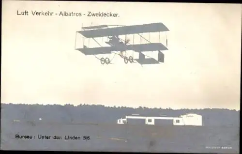 Ak Luftverkehr, Flugzeug Albatros Zweidecker, Flugplatz
