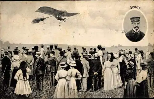 Ak Monoplan über einem Flugfeld, Zuschauer, Pilot Grade, Flugpionier