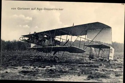Ak Flugpionier von Gorissen auf Ago Doppeldecker, Flugzeug