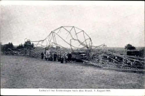 Ak Luftschiffwrack LZ 4 bei Echterdingen nach dem Brand 5. August 1908