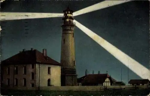 Ak Helgoland, Leuchtturm bei Nacht