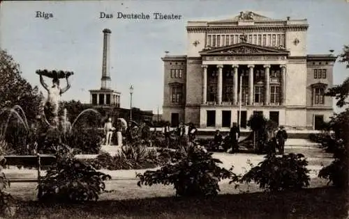 Ak Riga Lettland, Deutsches Theater, Brunnen
