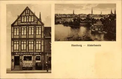 Ak Hamburg, Alsterbassin, Commercial-Hotel, Baumwall 12