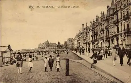 Ak Ostende Ostende Westflandern, La Digue und der Strand