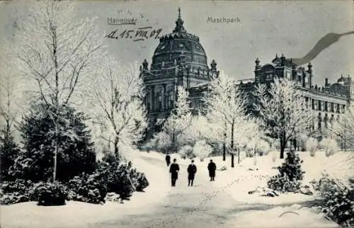 Ak Hannover in Niedersachsen, Maschpark, Winteransicht