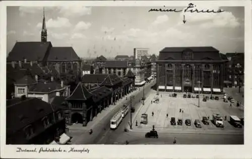 Ak Dortmund im Ruhrgebiet, Probsteikirche, Hansapatz, Straßenbahn