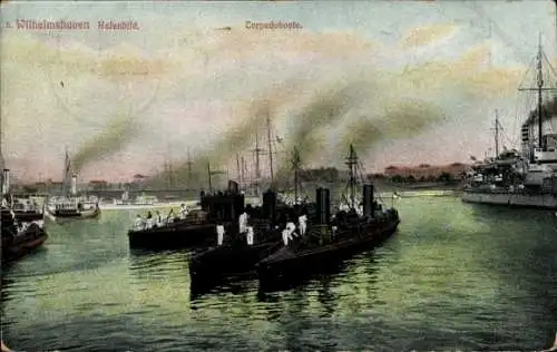Ak Wilhelmshaven, Hafen, Torpedoboote, Kaiserliche Marine