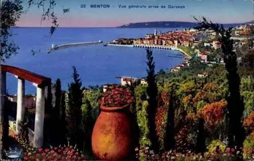 Ak Menton Alpes Maritimes, vue generale prise de Garavan