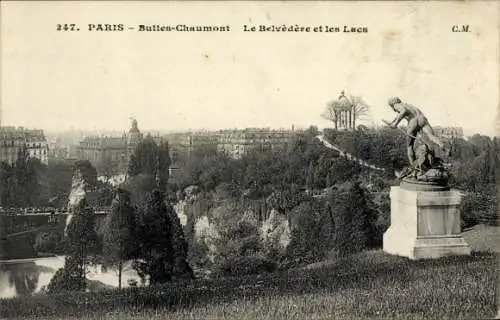 Ak Paris XIX Buttes Chaumont, Le Belvedere et les Lacs