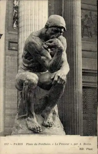 Ak Paris V Panthéon, Place du Pantheon, Le Penseur
