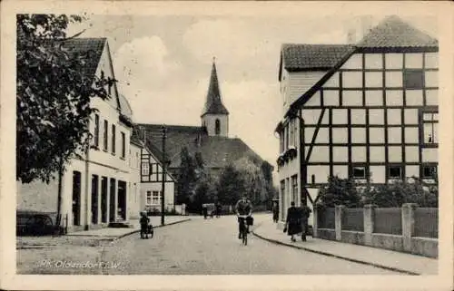 Ak Preußisch Oldendorf in Westfalen, Fachwerkhäuser, Kirchturm