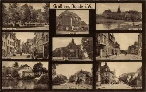 Ak Bünde im Kreis Herford, Elsepartie, Bahnhofstraße, Krankenhaus, Realgymnasium, Eschstraße