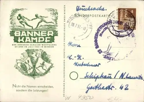 Ak Minden in Westfalen, Bannerkampf der höheren Schulen Westfalens 1951, Wappen, Stempel