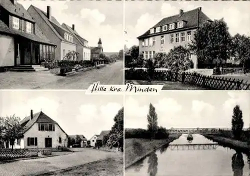 Ak Hille in Ostwestfalen, Teilansichten, Brücke, Gebäude, Straßenansicht