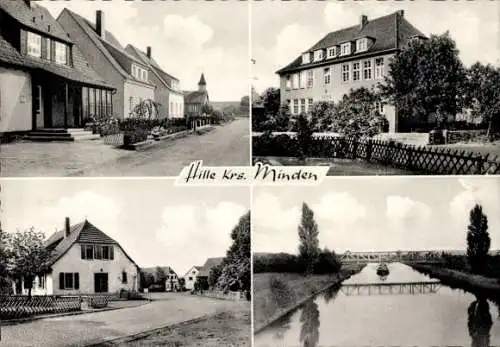 Ak Hille in Ostwestfalen, Teilansichten, Brücke, Gebäude, Straßenansicht