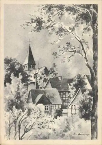 Ak Enger in Westfalen, Kirche, Fachwerkhäuser
