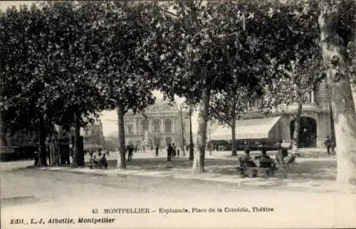 Ak Montpellier Hérault, Esplanade, Place de la Comédie, Theater