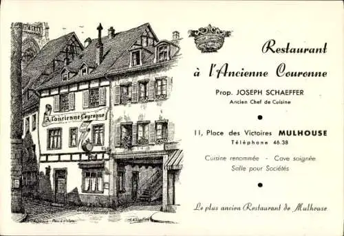 Künstler Ak Mulhouse Mülhausen Elsass Haut Rhin, Restaurant a l'Ancienne Couronne