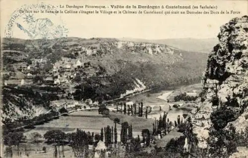 Ak Castelnaud Dordogne, Vallée, colline, château, Pont