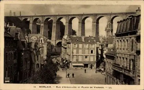 Ak Morlaix Finistère, Rue d'Aiguillon, Place de Viarmes