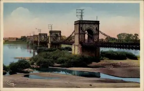 Ak Fourchambault Nièvre, Pont suspendu