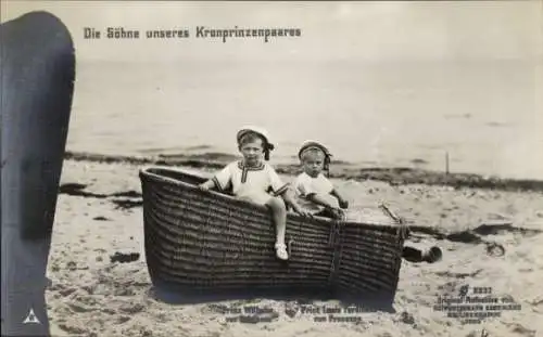 Ak Prinz Wilhelm und Prinz Louis Ferdinand von Preußen am Strand, Strandkorb