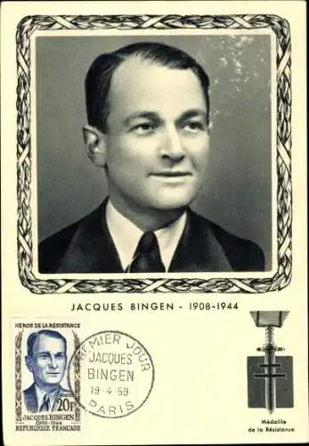 Maximum Ak Jacques Bingen, Medaille de la Resistance