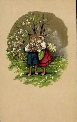 Ak Glückwunsch Ostern, Osterhasen, Liebespaar