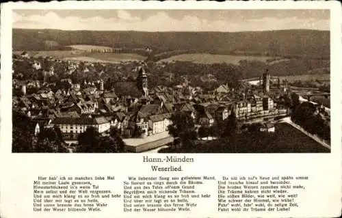 Ak Hann. Münden in Niedersachsen, Gesamtansicht, Weserlied