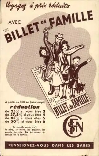 Ak Französische Eisenbahn, Familienticket, Werbung, SNCF