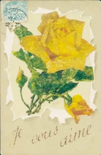 Glitzer Künstler Ak Klein, Catharina, gelbe Rose