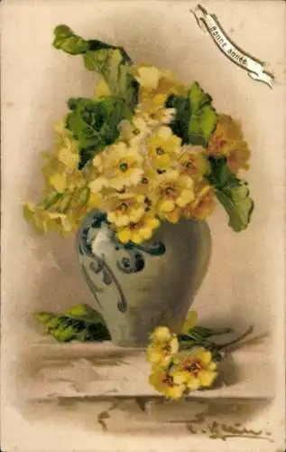 Künstler Ak Klein, Catharina, Blumenstrauß, Primeln in einer Vase