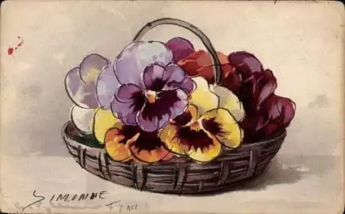 Künstler Ak Klein, Catharina, Stiefmütterchen in einem Korb