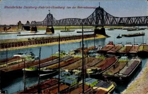 Ak Homberg Ruhrort Duisburg im Ruhrgebiet, Rheinbrücke, Boote