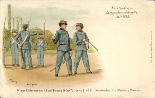Litho Historische Uniformen des b. bayer. Heeres 1800/73 Serie I No. 6, Kadetten-Corps seit 1848