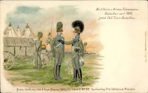 Litho Historische Uniformen des b. bayer. Heeres 1800/73 Serie I No. 23, Artillerie Batl. seit 1809