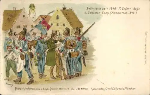 Litho Historische Uniformen des b. bayer. Heeres 1800/73 Serie II No. 40, Infanterie seit 1848
