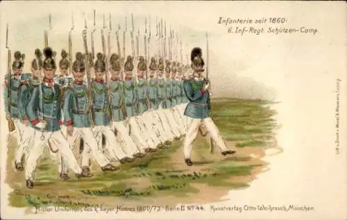 Litho Historische Uniformen des b. bayer. Heeres 1800/73 Serie II No. 44, Infanterie seit 1860