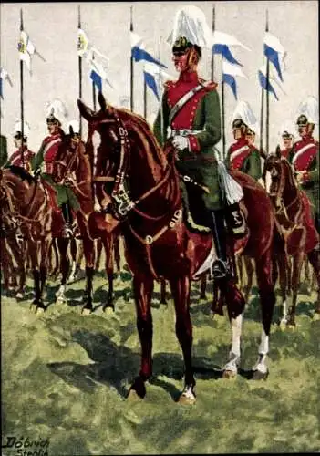 Künstler Ak Döbrich Steglitz, 1. Chevaulegers-Regiment Kaiser Nikolaus von Russland