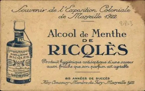 Litho-Nationalausstellung Marseille 1932, Ricoles-Pavillon, Ricqles Mint Alcohol