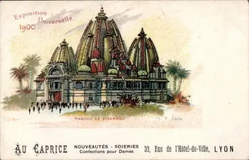 Litho-Weltausstellung 1900, Vishnou-Pagode, Au Caprice, Konfekt für Damen