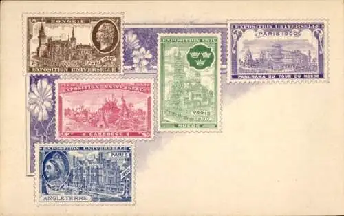 Briefmarken Ak Paris, Weltausstellung 1900, Panorama du Tour du Monde, Suede