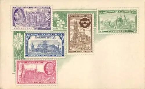 Briefmarken Ak Paris, Weltausstellung 1900, Panorama du Tour du Monde, Suede