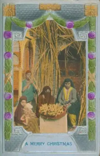 Präge Passepartout Ak Glückwunsch Weihnachten, Familienbild, Maghreb
