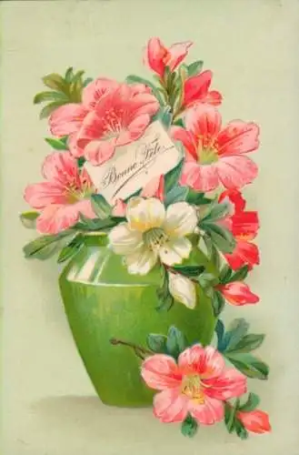 Relief Ak Glückwunsch, Blumen, Blumenvase